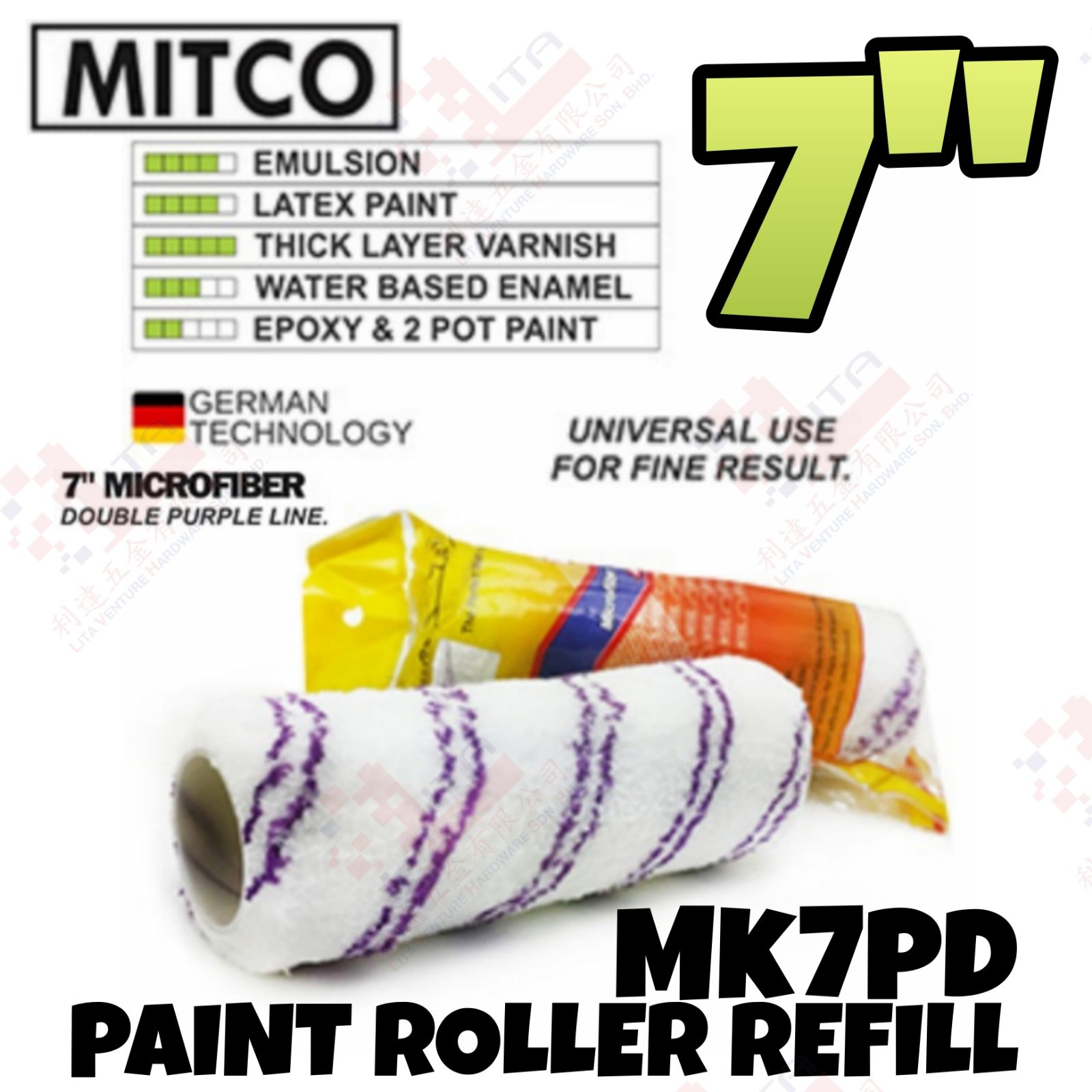 MITCO BRAND 7'' MICROFIBER PAINT ROLLER REFILL - MK7PD