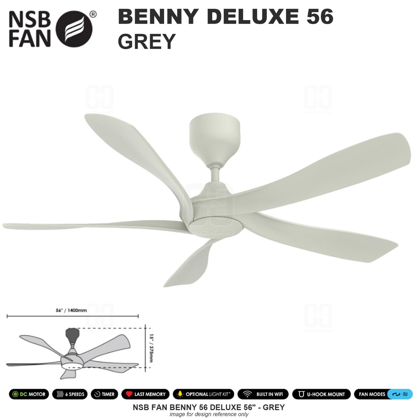 NSB FAN BENNY DELUXE 56" GREY