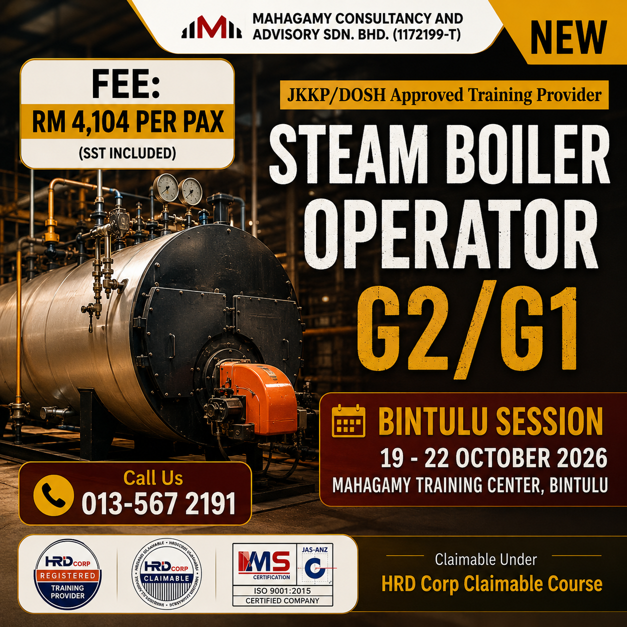 Steam Boiler Operator Course (Grade 1 & 2), Next Class 19-22 October 2026)