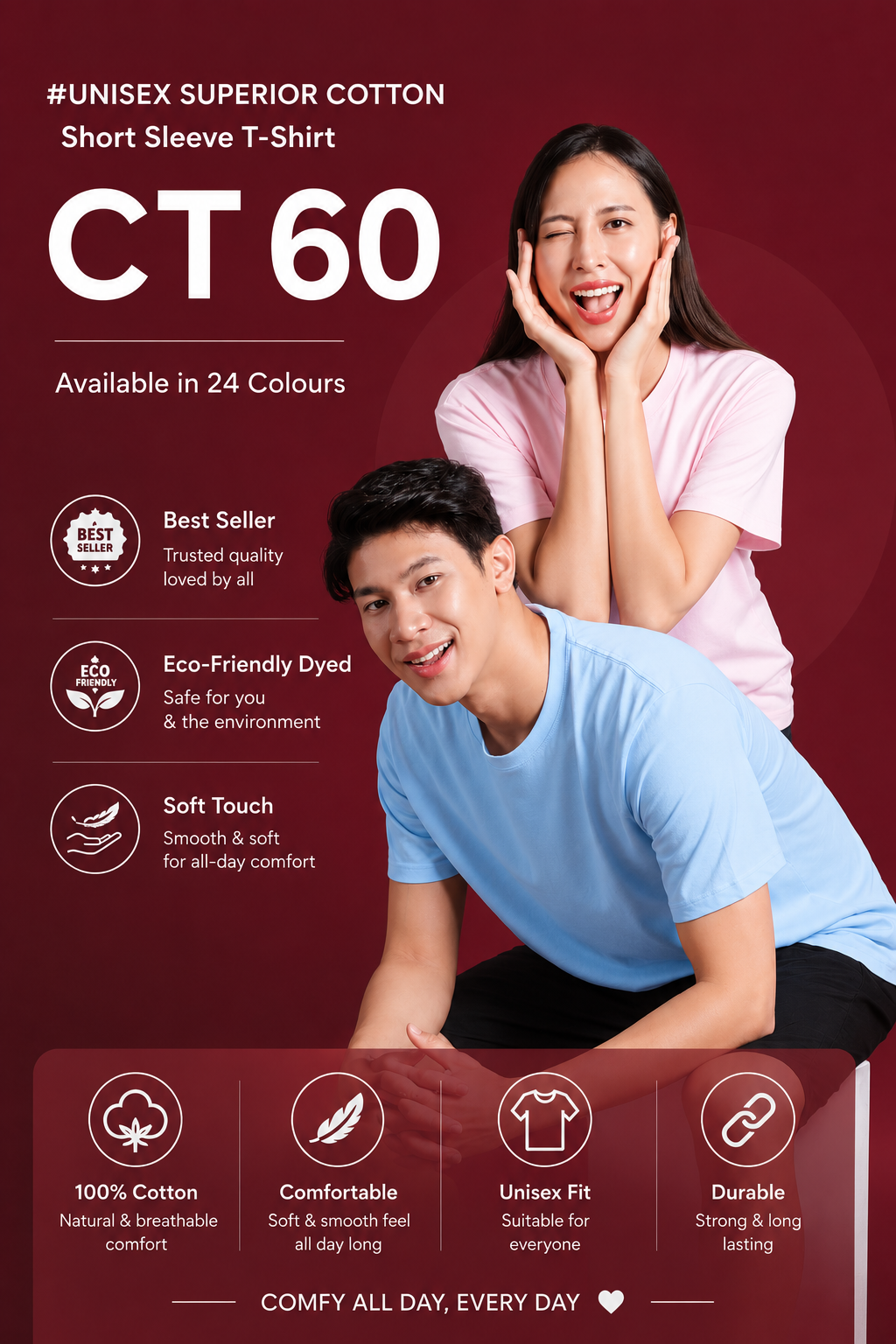 Unisex Cotton Short Sleeve T-Shirt - CT60