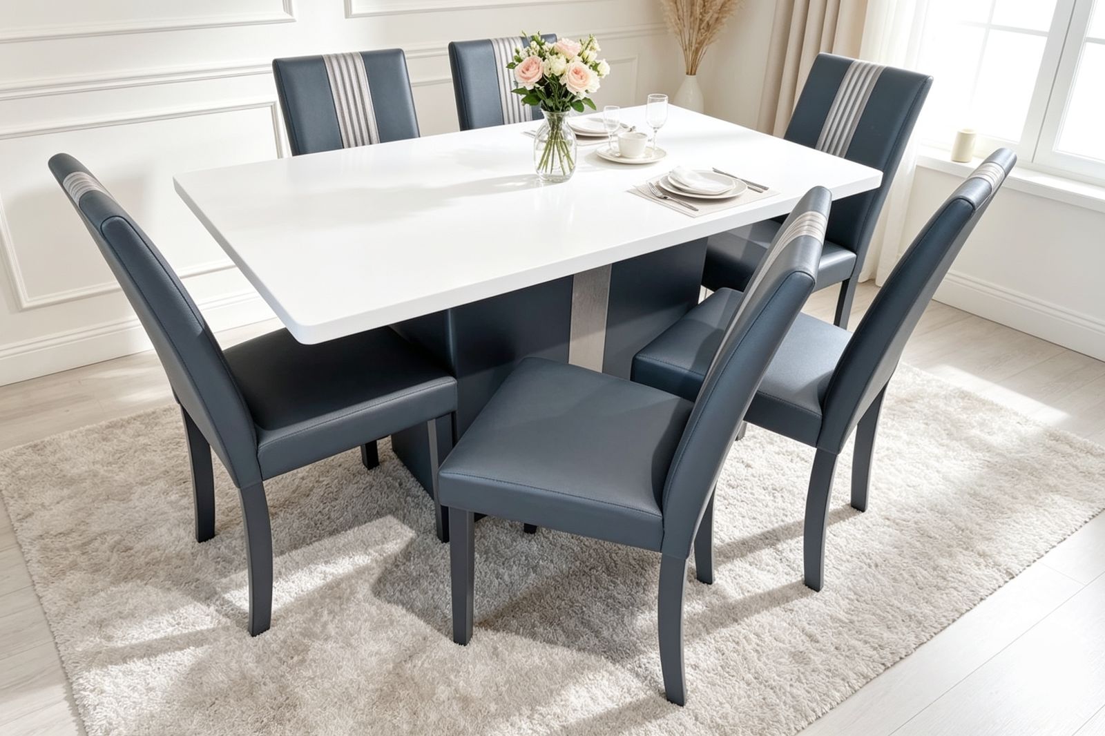 1 Table + 6 Chairs Marble Dining Set
