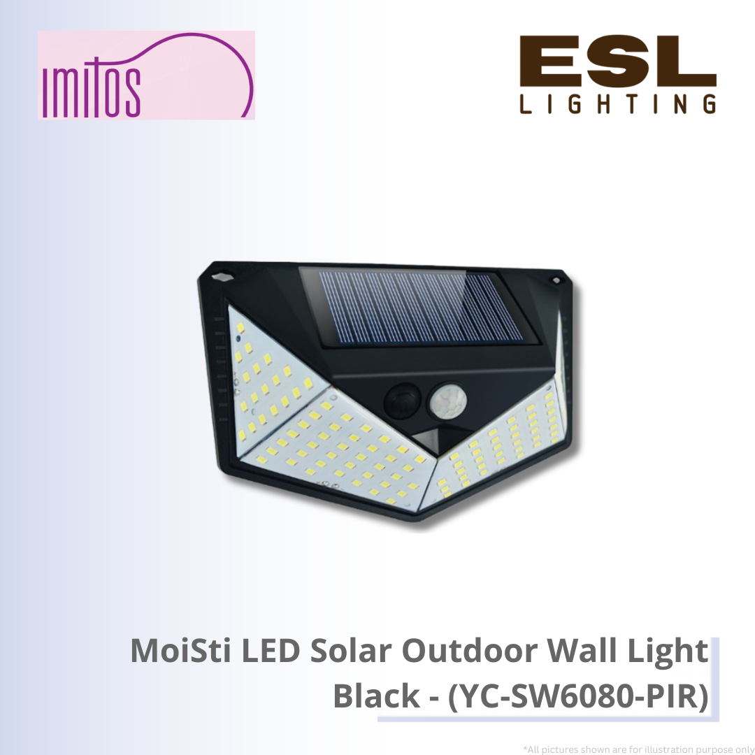 IMITOS MoiSti LED Solar Outdoor Wall Light Black - YC-SW6080-PIR IP65