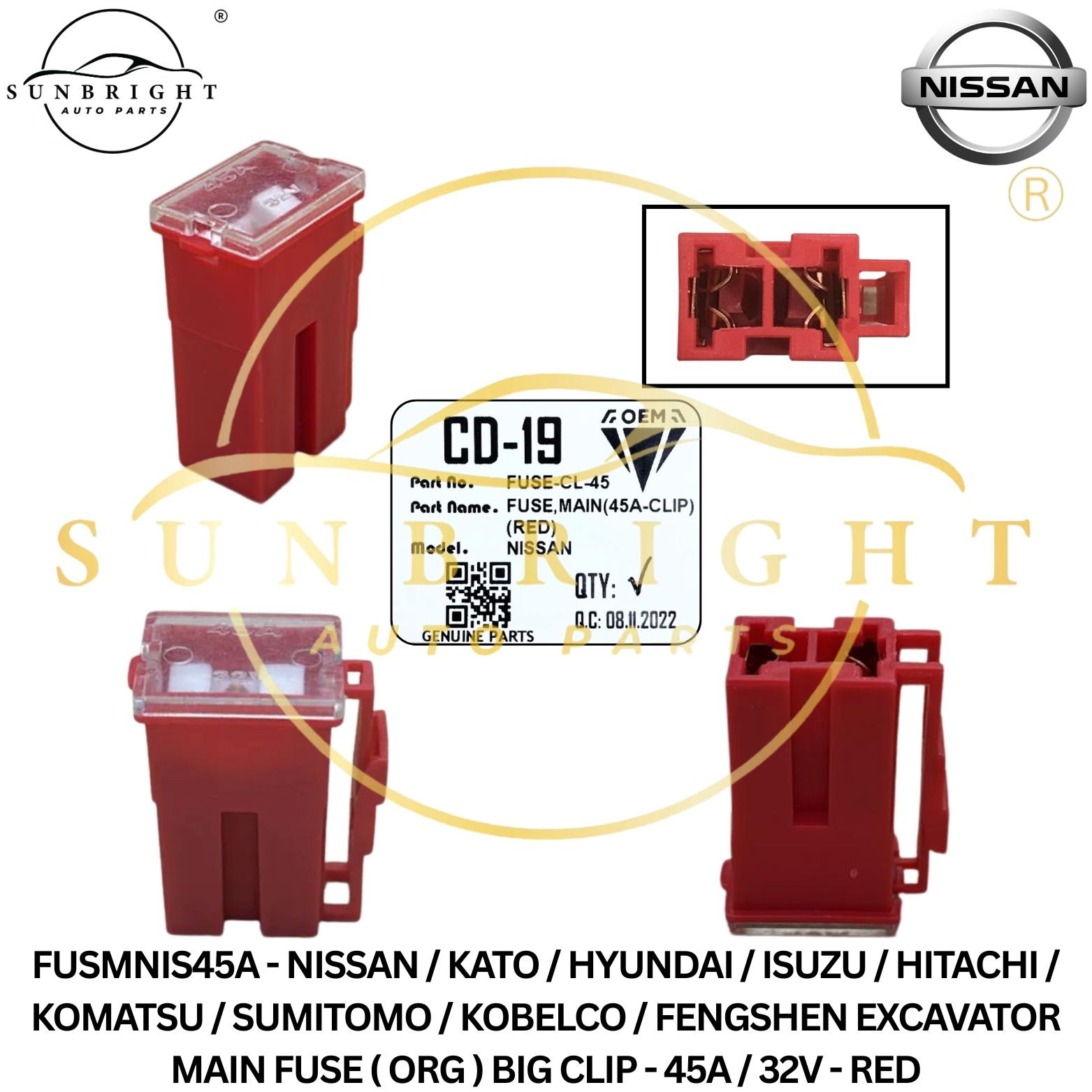 FUSMNIS45A - NISSAN MAIN FUSE ( ORG ) CLIP - 45A - RED