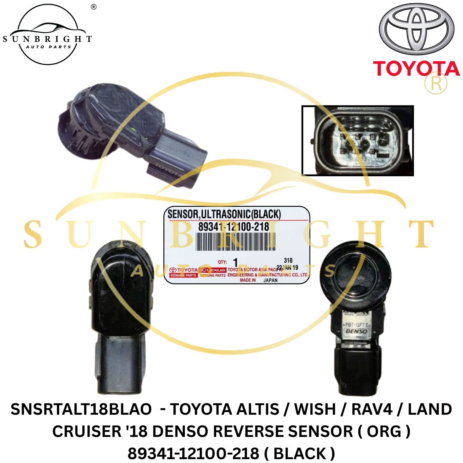 SNSRTALT18BLAO  - TOYOTA ALTIS / WISH / RAV4 / LAND CRUISER '18 DENSO REVERSE SENSOR ( ORG ) 89341-12100-218 ( BLACK )
