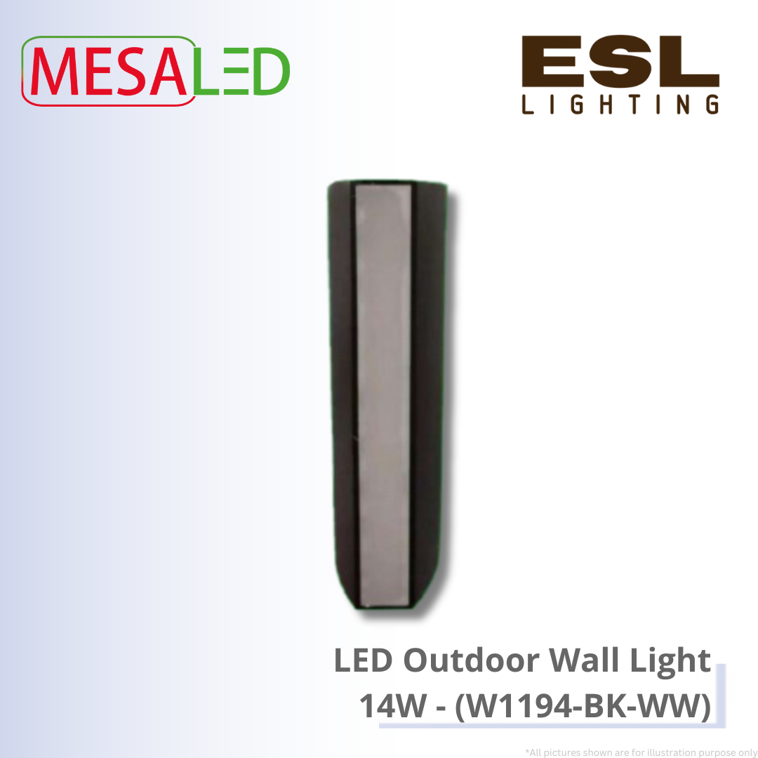 MESALED LED Outdoor Wall Light 14W - W1194-BK-WW IP65