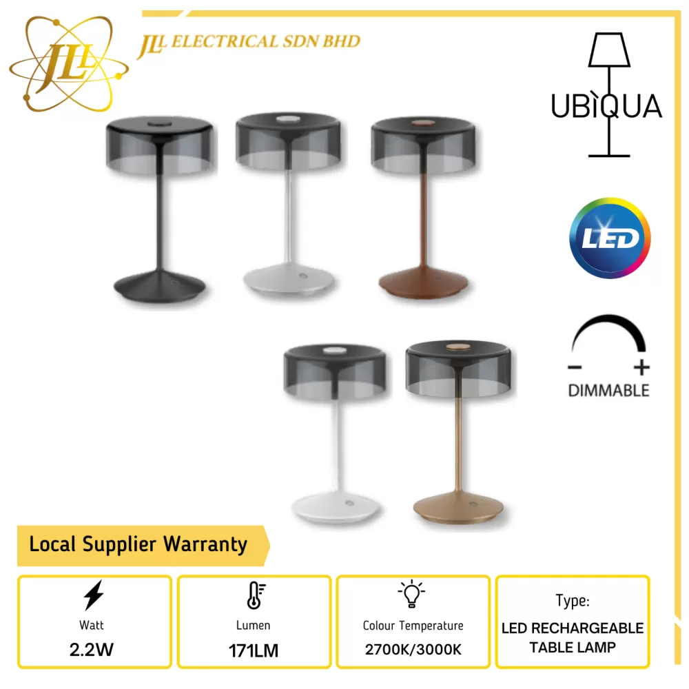 UBIQUA CRYSTAL 2.2W 3.7V IP54 DIMMABLE LED RECHARGEABLE TABLE LAMP [2700K/3000K]