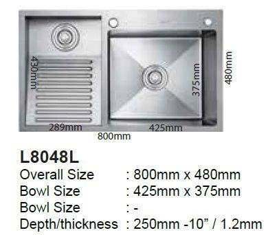 LAUNDRY SINK SUS304 LEFT 800x480mm