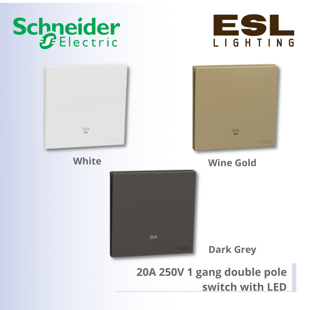 SCHNEIDER AvatarOn C 20A 250V 1 gang double pole switch with LED - E8731D20N_WE_G11 E8731D20N_WG_G11 E8731D20N_DG_G11