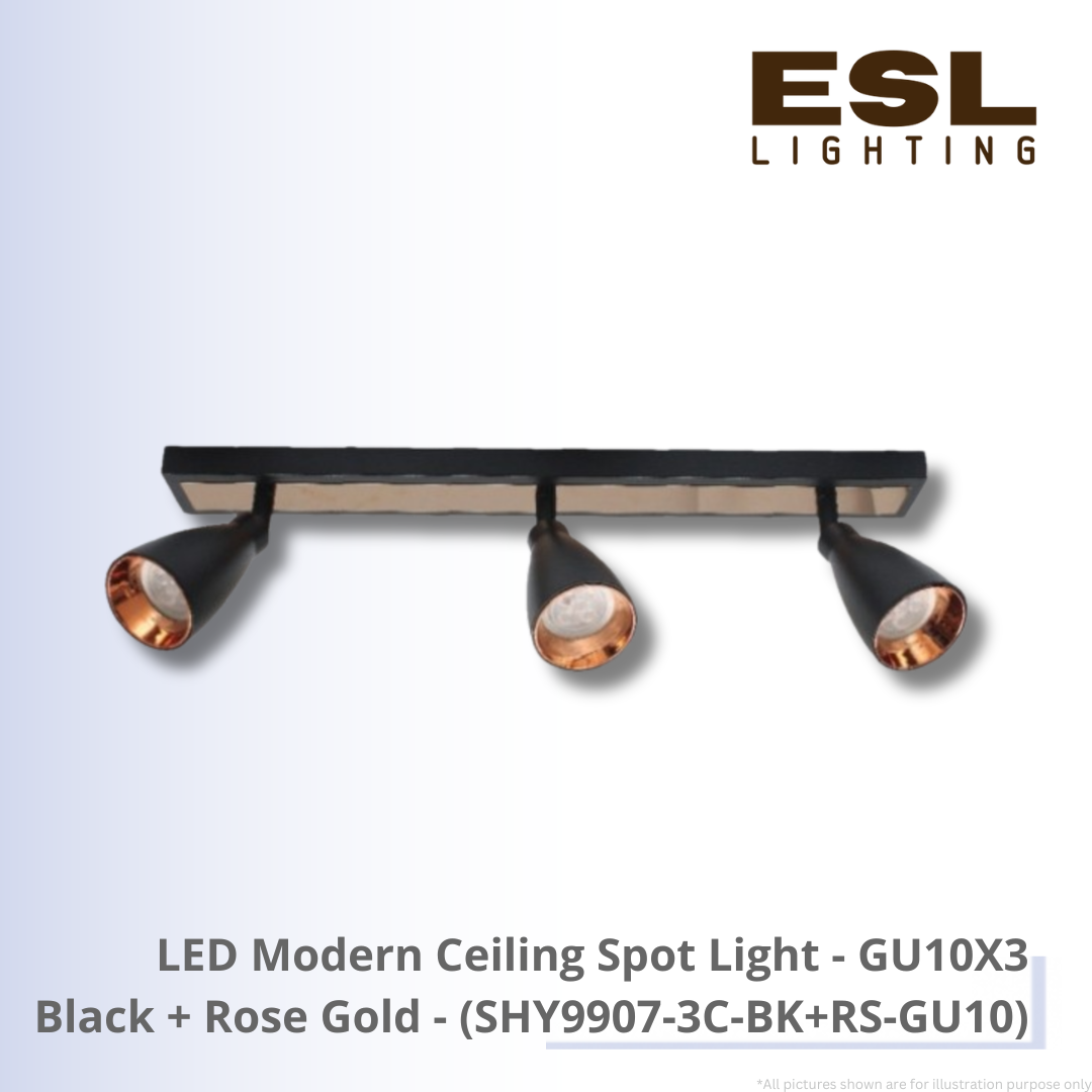LED Modern Ceiling Spot Light GU10X3 - SHY9907-3C-BK+RS-GU10