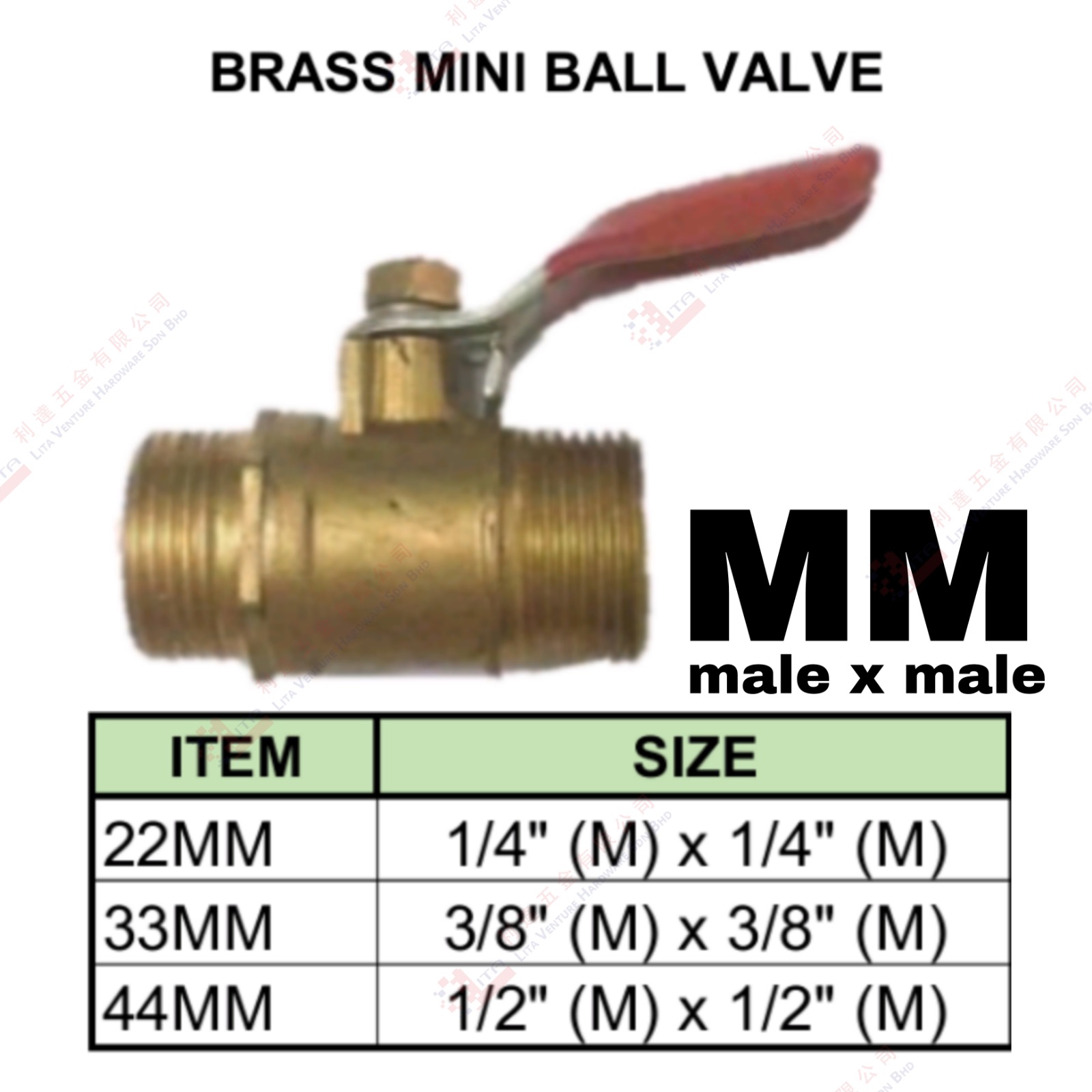 BRASS MINI BALL VALVE MM - 22MM 33MM 44MM