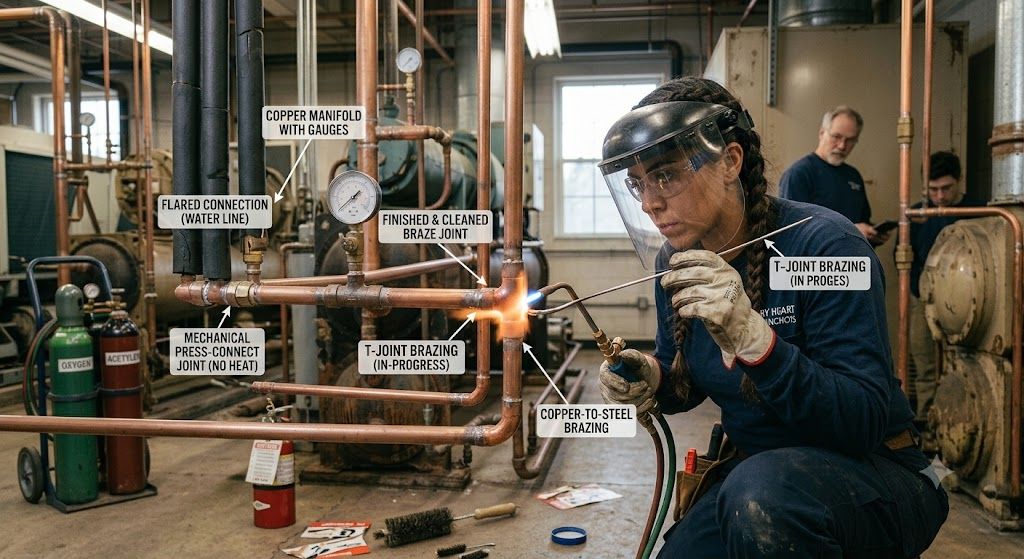 HVAC copper pipe welding and joining methods