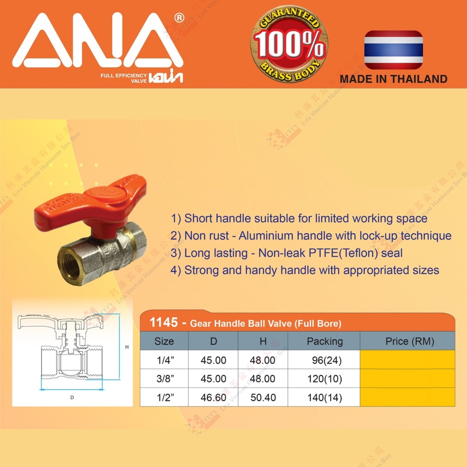 ANA BRAND GEAR HANDLE BALL VALVE - 1145 (2)