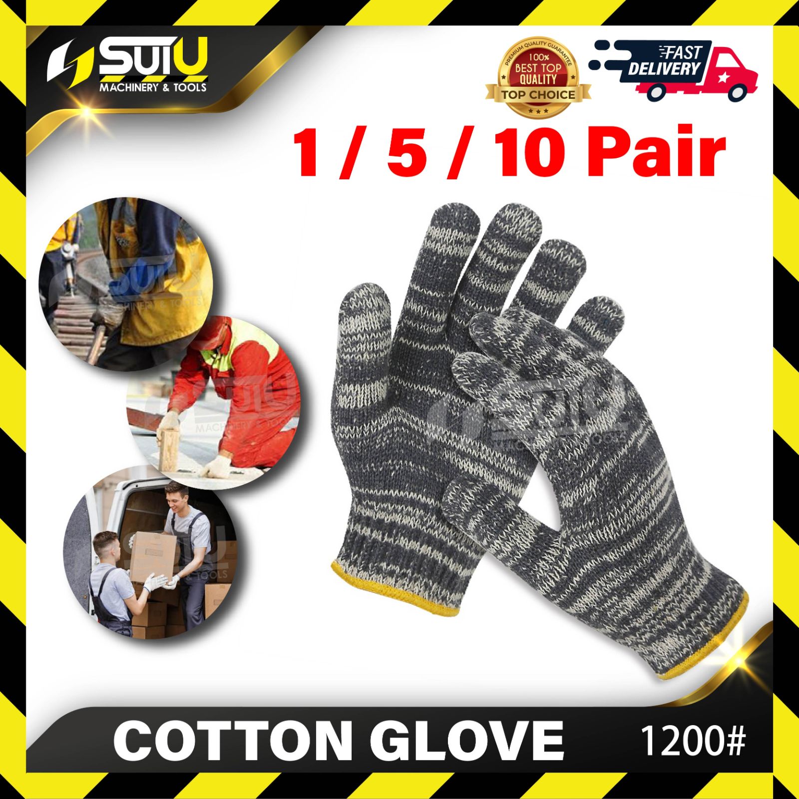 W1200 1 / 5 / 10 Pair Cotton Glove (Assorted Color)