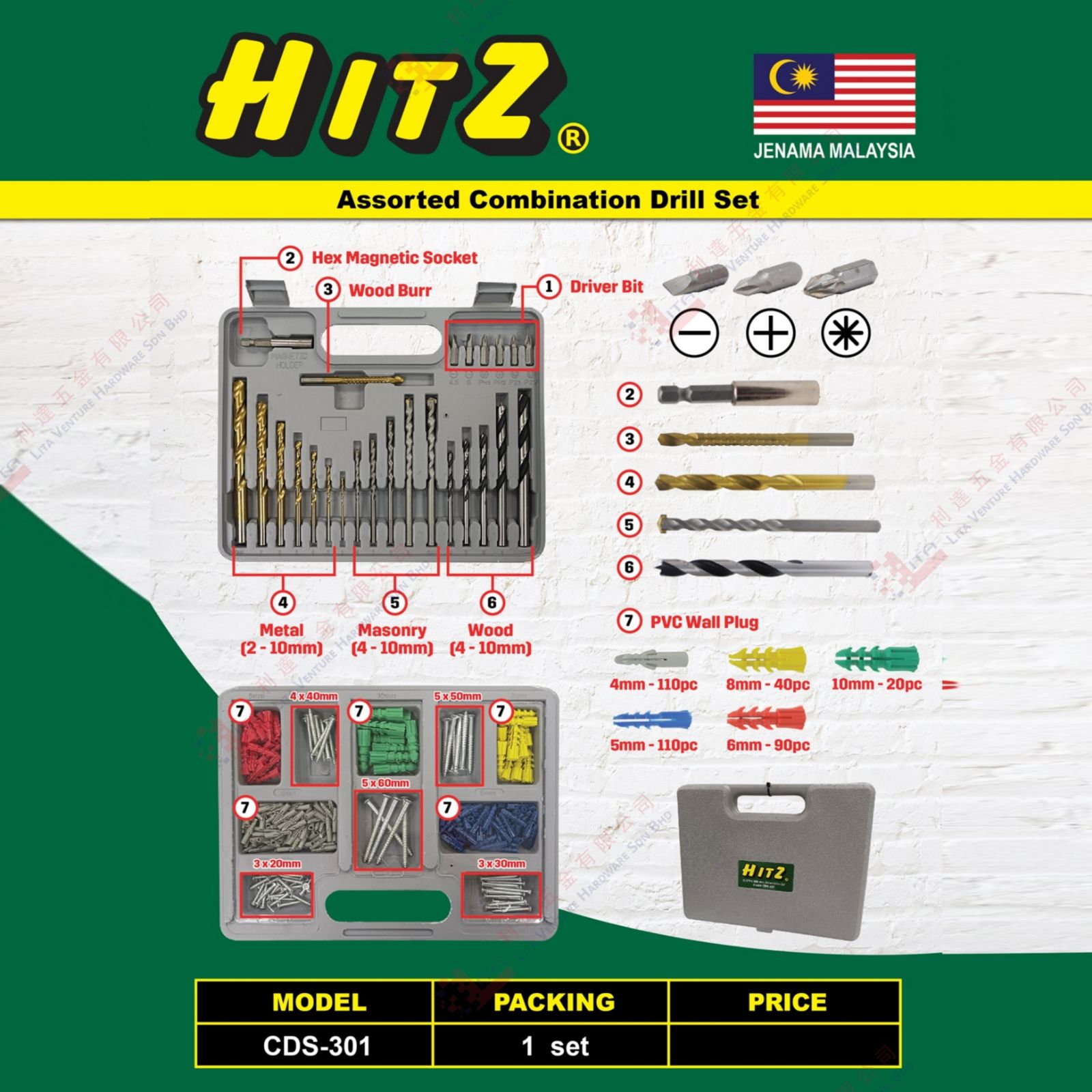 HITZ BRAND COMBINATION DRILL SET - CDS301