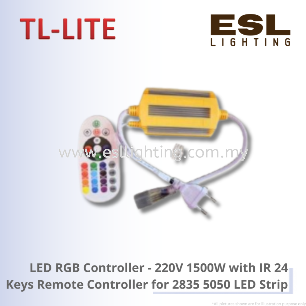TL-LITE LED RGB Controller - 220V 1500W with IR 24 Keys Remote Controller for 2835 5050 LED Strip