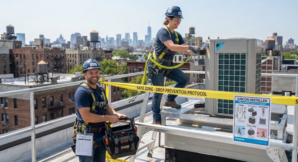 aircon installation tool storage safety at height