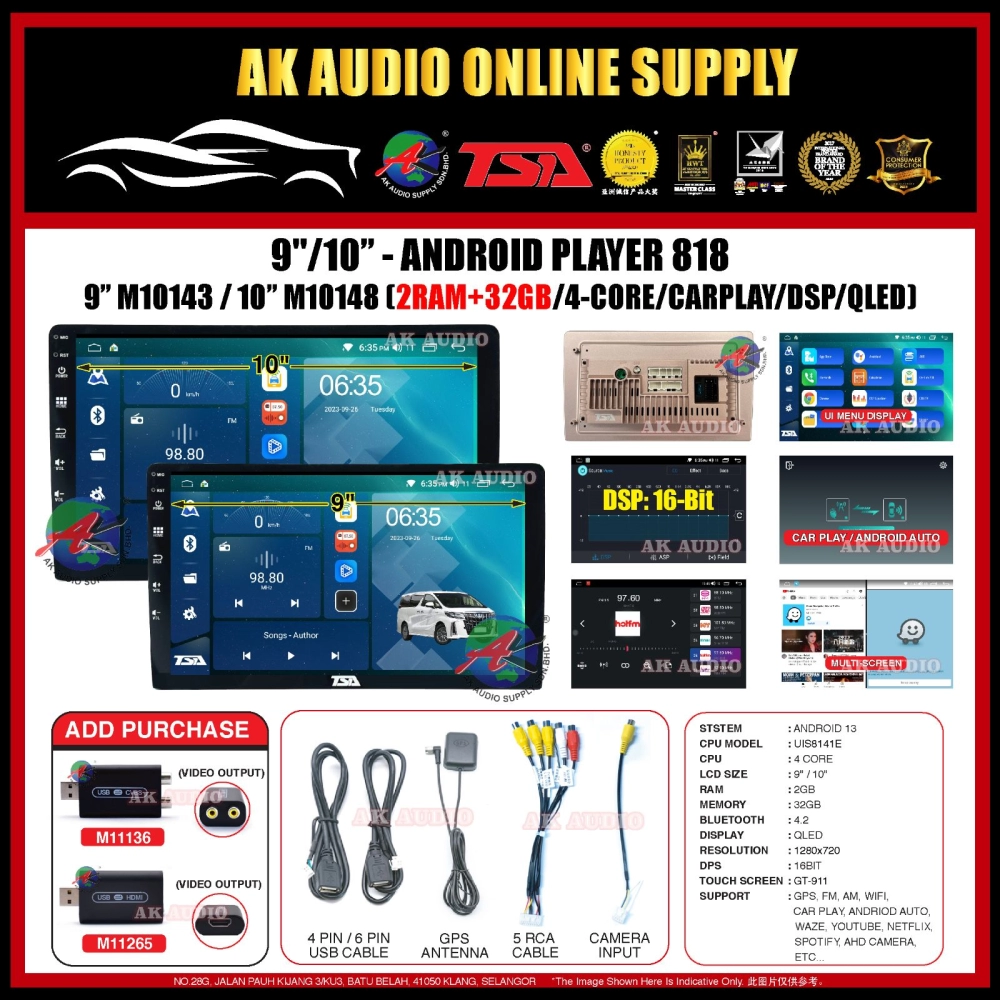 818 2+32GB◾ TSA Perodua Alza 2009 - 2021 Android 10'' inch DSP/QLED/CARPLAY Car Player Monitor