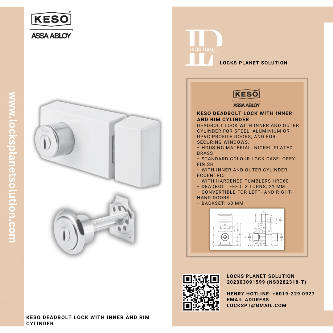 KESO DEADBOLT LOCK WITH INNER AND RIM CYLINDER