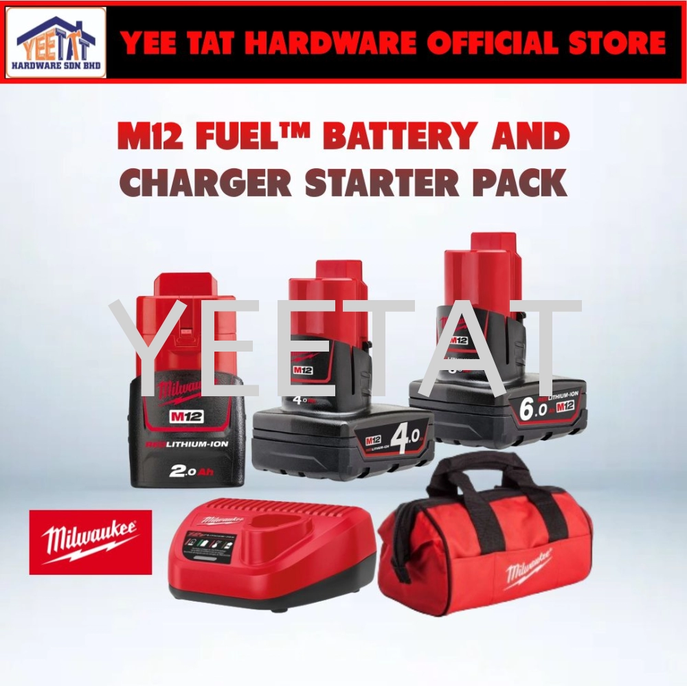[ MILWAUKEE ] M12 FUEL™ Battery And Charger Starter Pack 2.0Ah / 4.0Ah / 6.0Ah