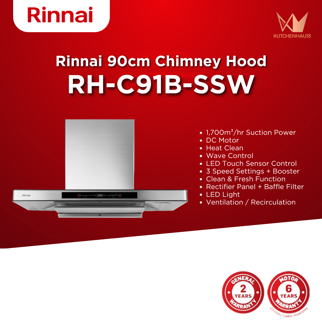 RINNAI - 90cm Chimney Cooker Hood | RH-C91B-SSW