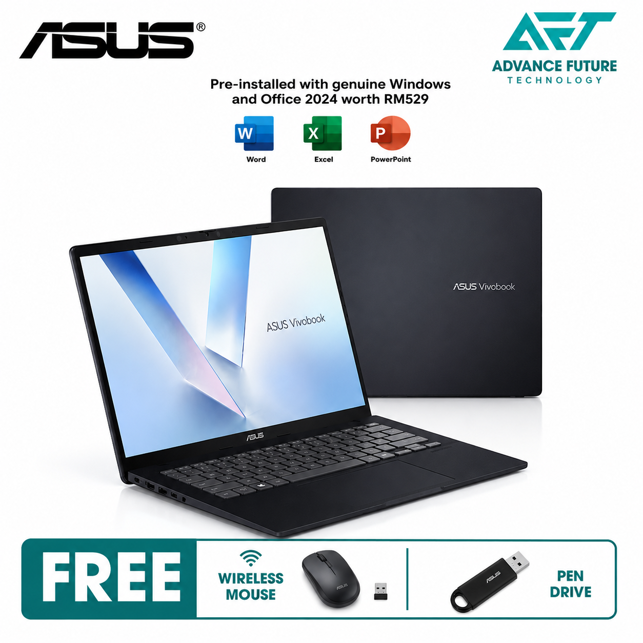 Asus VivoBook 14 A1407Q-ALY076WS 14" WUXGA Laptop Quiet Blue ( Snapdragon X1, 16GB, 1TB SSD, Qualcomm, W11, H&S 2024&M365 )