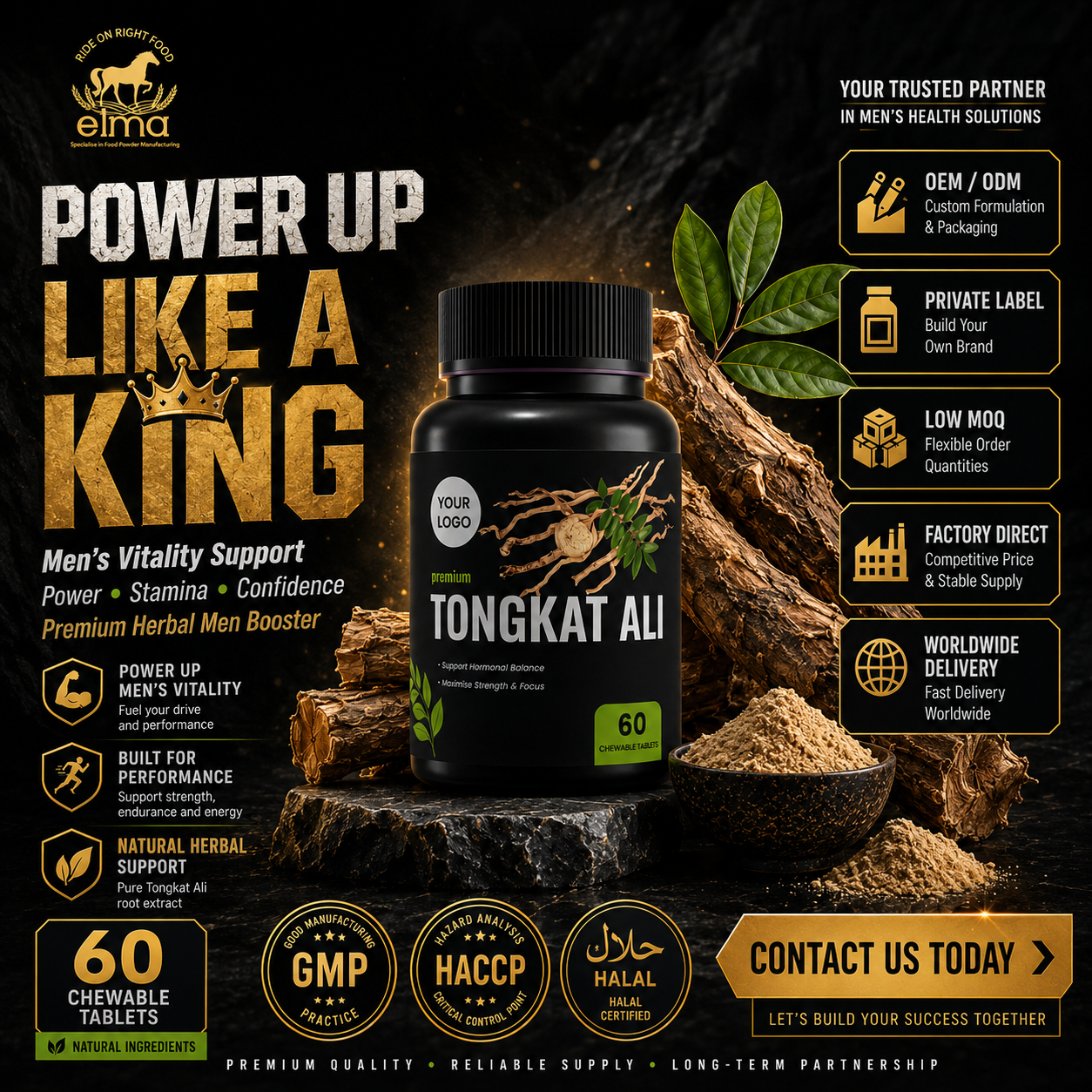 Halal Tongkat Ali Tablet OEM Manufacturer for Global Men’s Health Brands