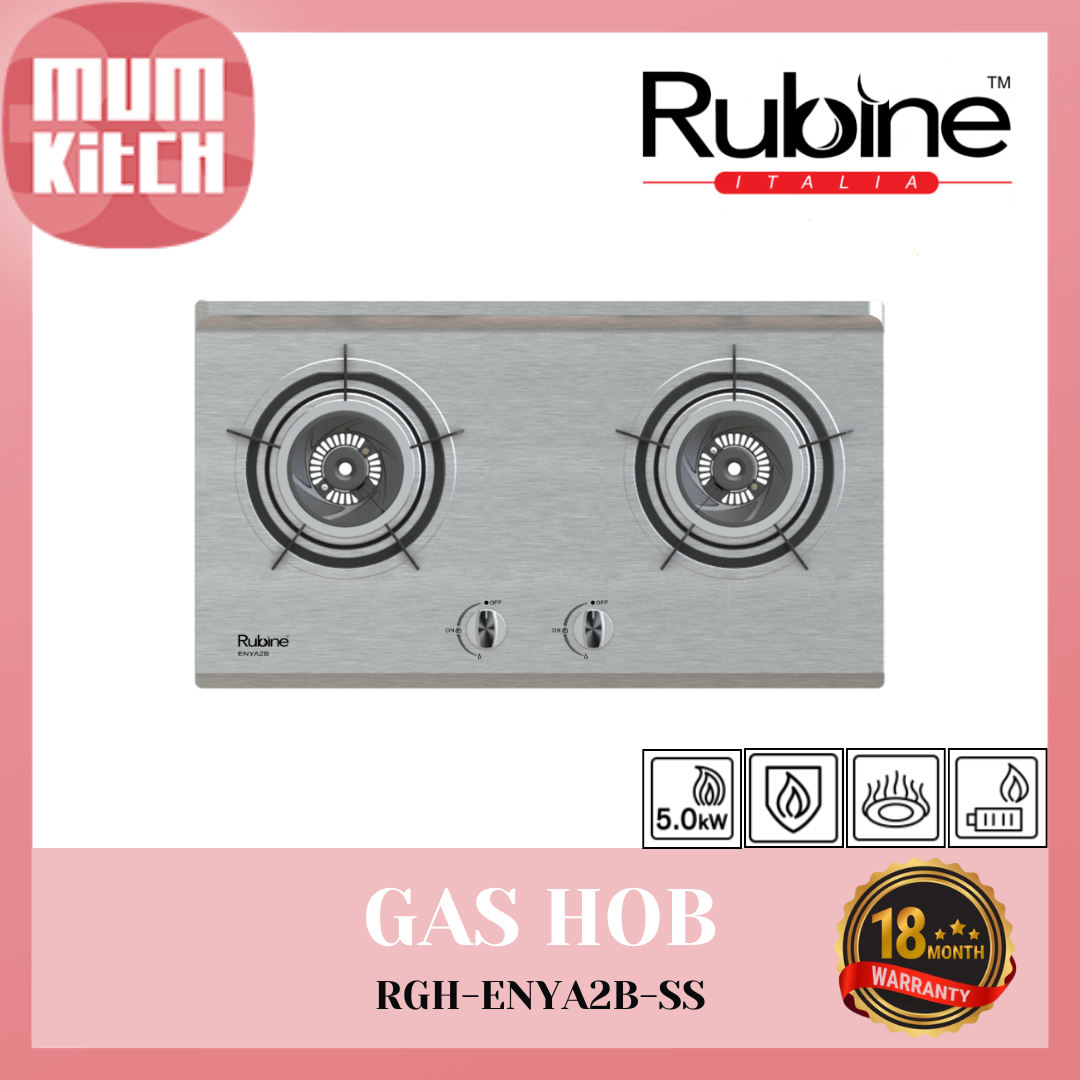 RUBINE Stainless Steel 2 Burner 5.0kw Gas Hob (RGH-ENYA2B-SS)