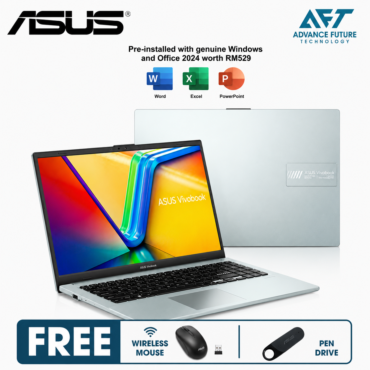 Asus VivoBook Go 15 E1504F-ABQ470WMS 15.6" FHD Laptop Green Gray ( AMD Ryzen 5 7520U, 16GB, 512GB SSD, ATI, W11, H&S 2024&M365 )