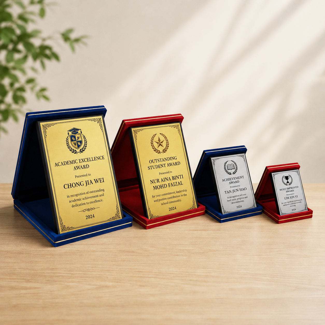 Wooden Award Plaque with Velvet Presentation Case