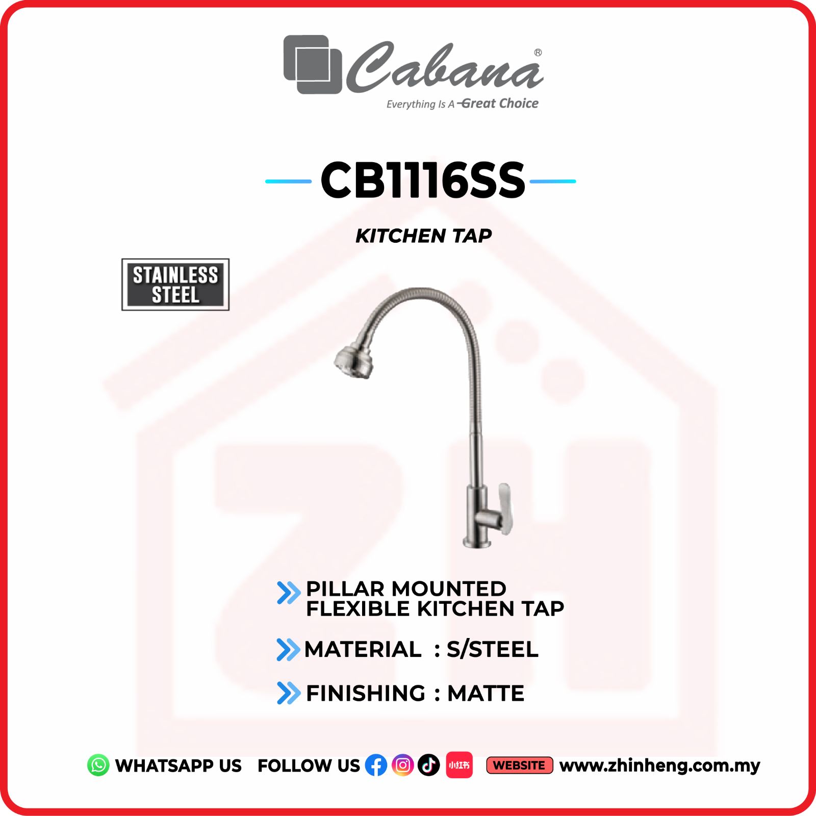 CABANA Pillar Mounted Kitchen Tap CB1116SS