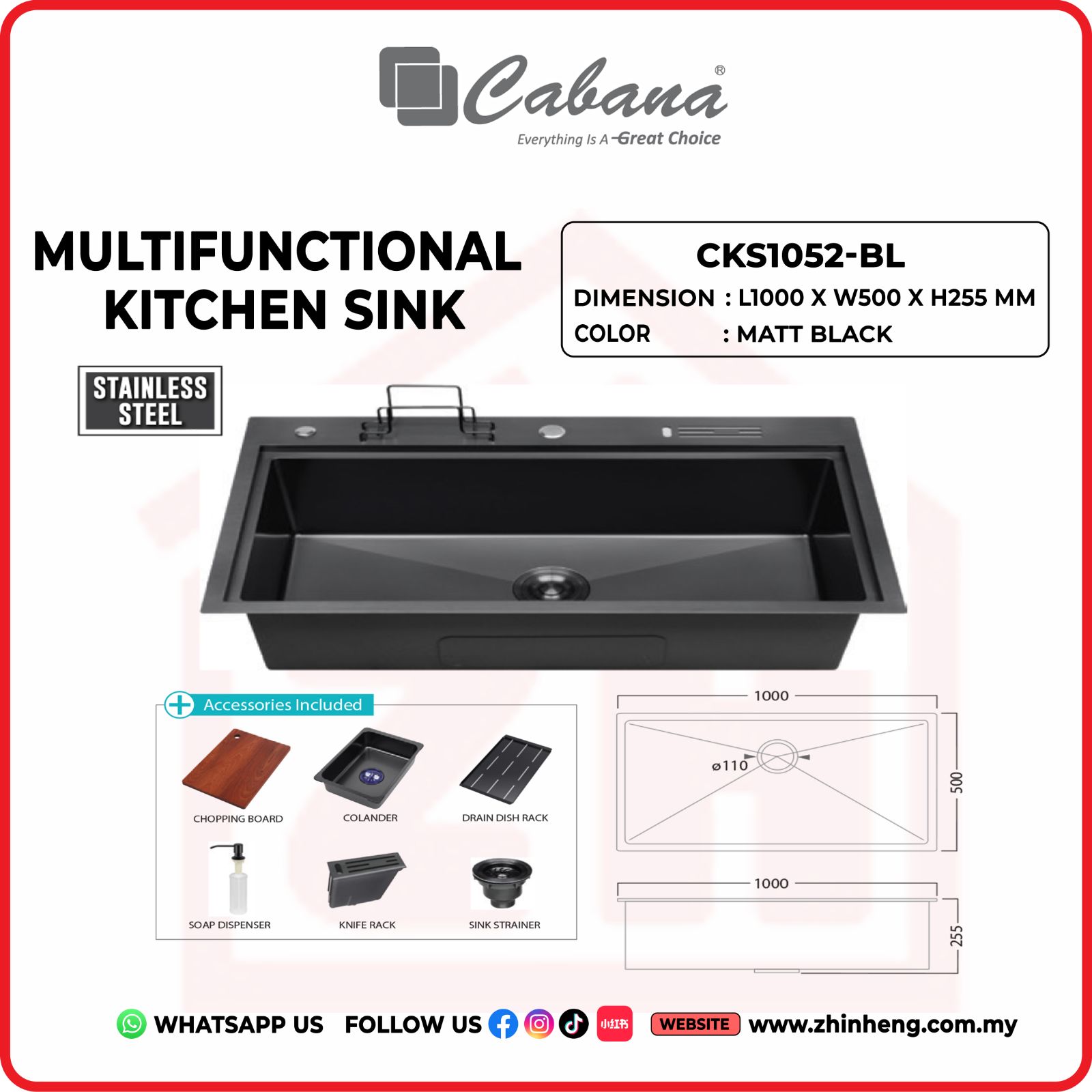 CABANA MULTIFUNCTION KITCHEN SINK  CKS1052-BL