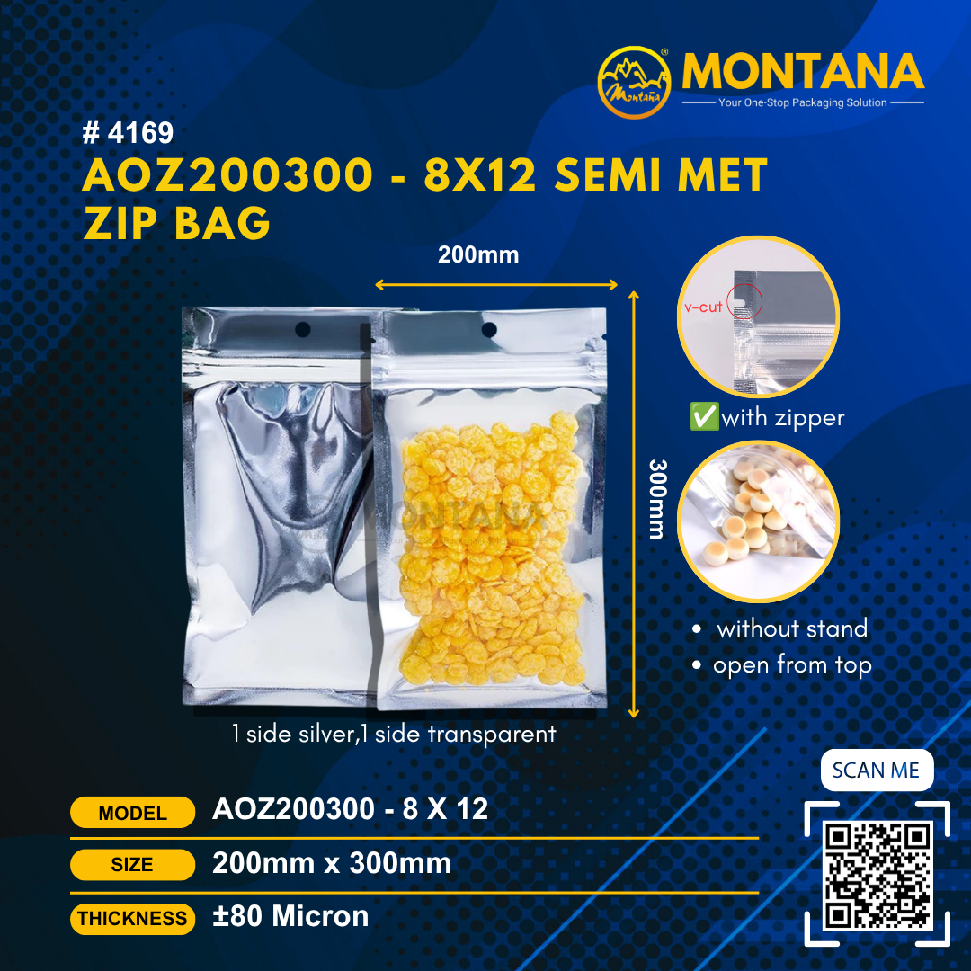 (4169) AOZ200300 - 8X12 SEMI MET ZIP BAG