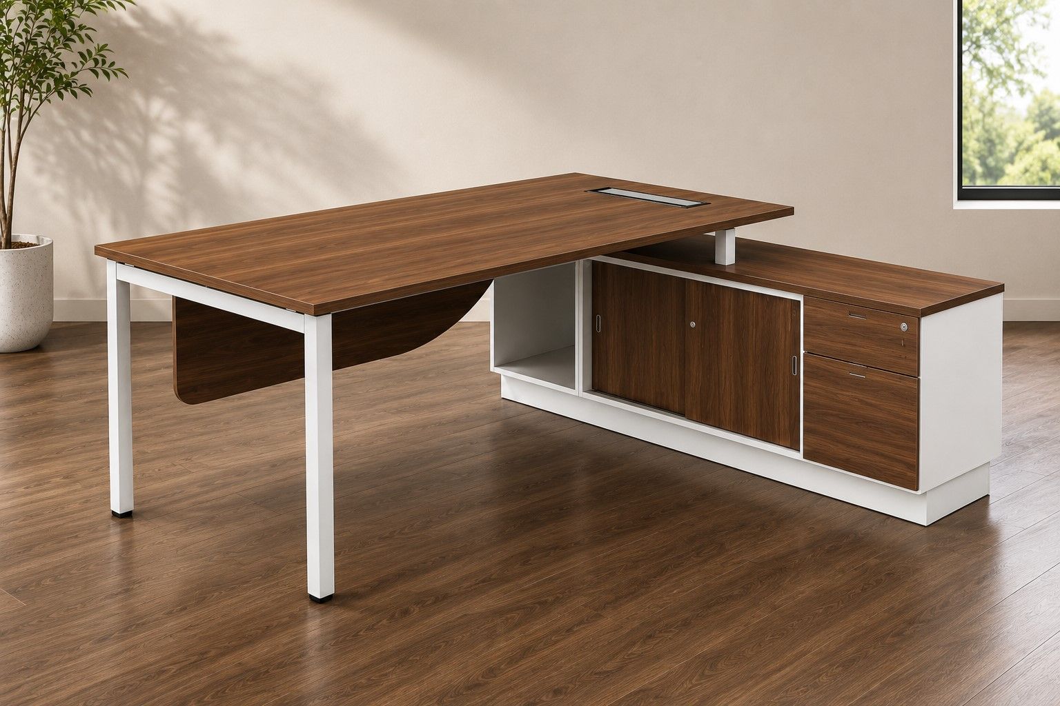 B-SWE 2162 Executive Office Desk with Side Cabinet | Affordable Modern Office Table Malaysia