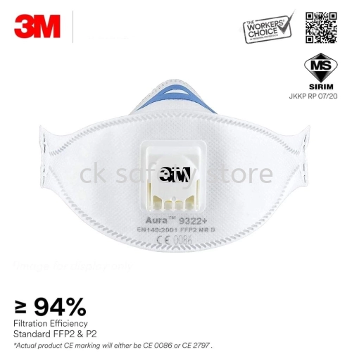 3M Aura 9322A+ Premium FFP2 & P2 Particulate Disposable Respirator/Serupa dengan N95