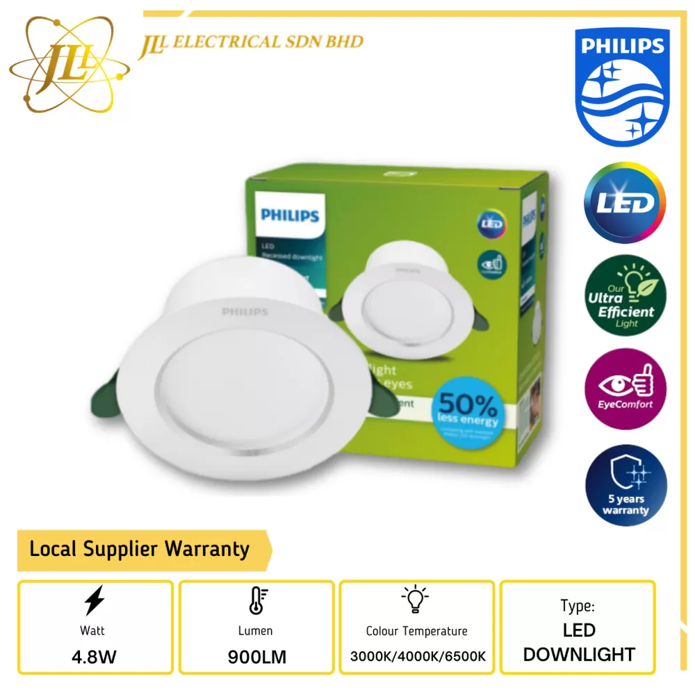 PHILIPS ULTRA EFFICIENT 4.8W 220-240V 900LM D125 5INCH IP20 LED ROUND RECESSED DIAMOND CUT DOWNLIGHT [3000K/4000K/6500K]