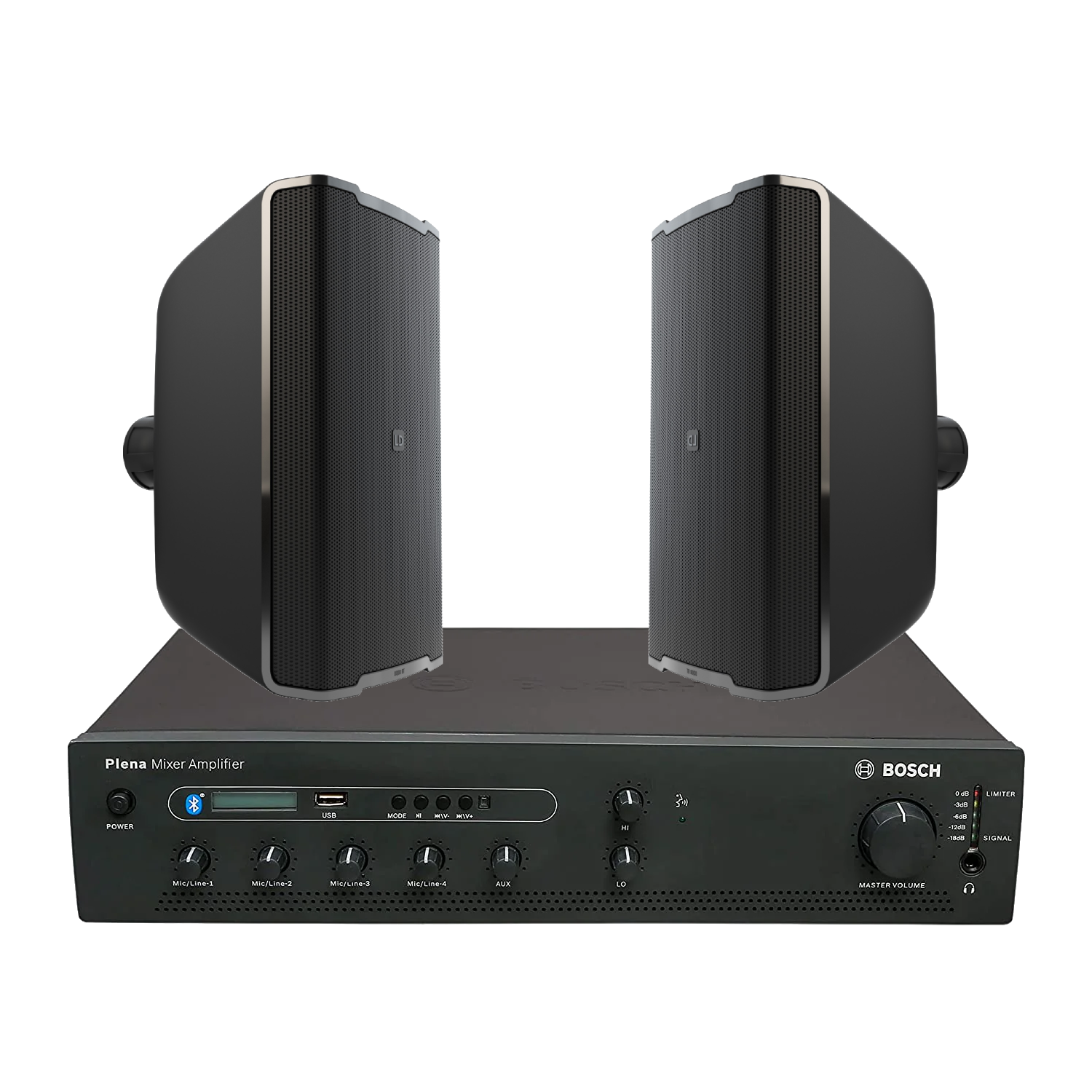 Bosch PA Package with PLE-1MEXXX-3AP 60W/120W/240W Mixing Amplifier & LD System DQOR8TB 8-Inch 120W Wall Mounted Box Speaker with Transformer Tap