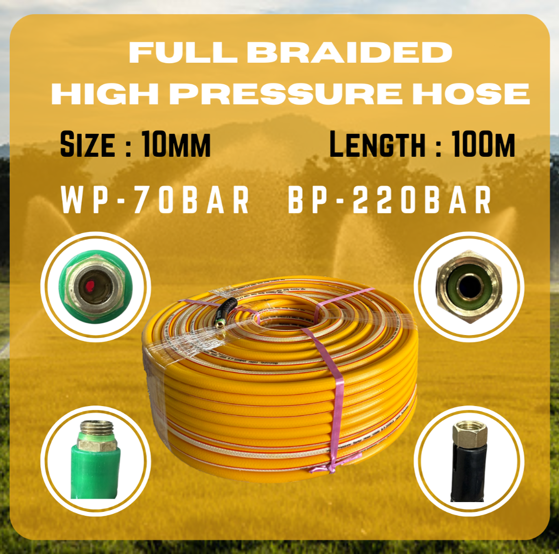 HIGH PRESSURE HOSE BRAIDED 10MM X100M (TTF)