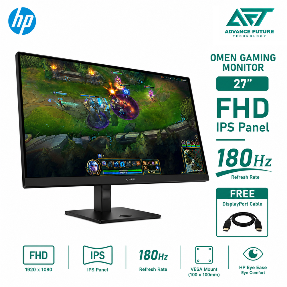 HP Omen 27 G2 27'' FHD IPS 180Hz Gaming Monitor ( HDMI x2, DP, Audio, 3 Years Warranty )