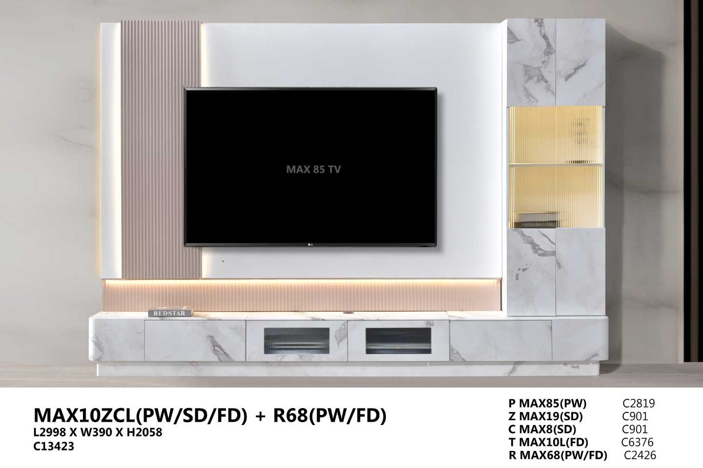 WALL TV CABINET - MAX10ZCL(PW/SD/FD) + R68(PW/FD)