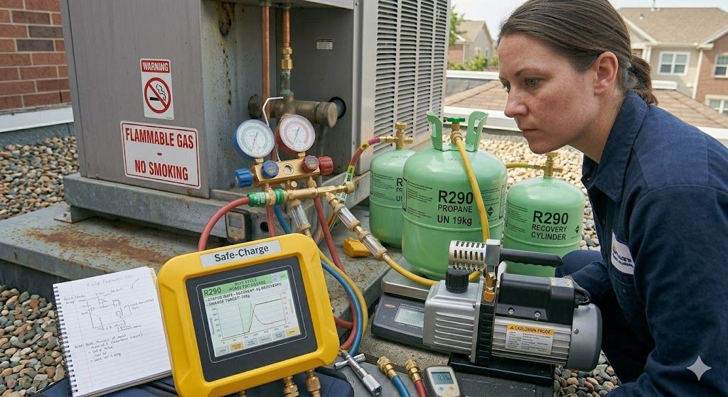 R290 refrigerant recovery and charging equipment