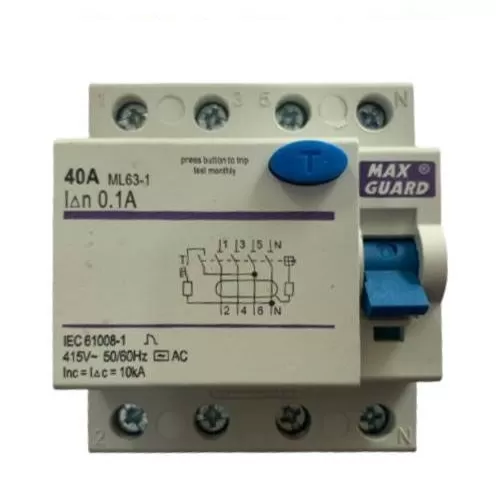 Maxguard 40A 4 Pole 0.03A (30mA) ELCB (SIRIM APPROVED)