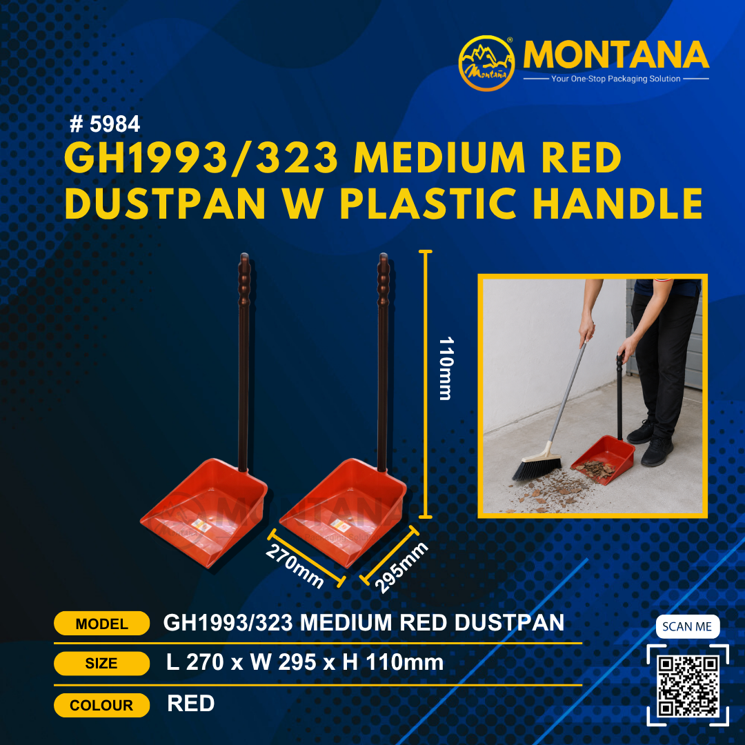 (5984) GH1993/323 MEDIUM RED DUSTPAN W PLASTIC HANDLE