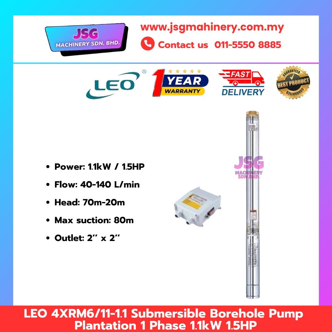 LEO 4XRM6/11-1.1 Submersible Borehole Pump 1.1kW 1.5HP Single Phase