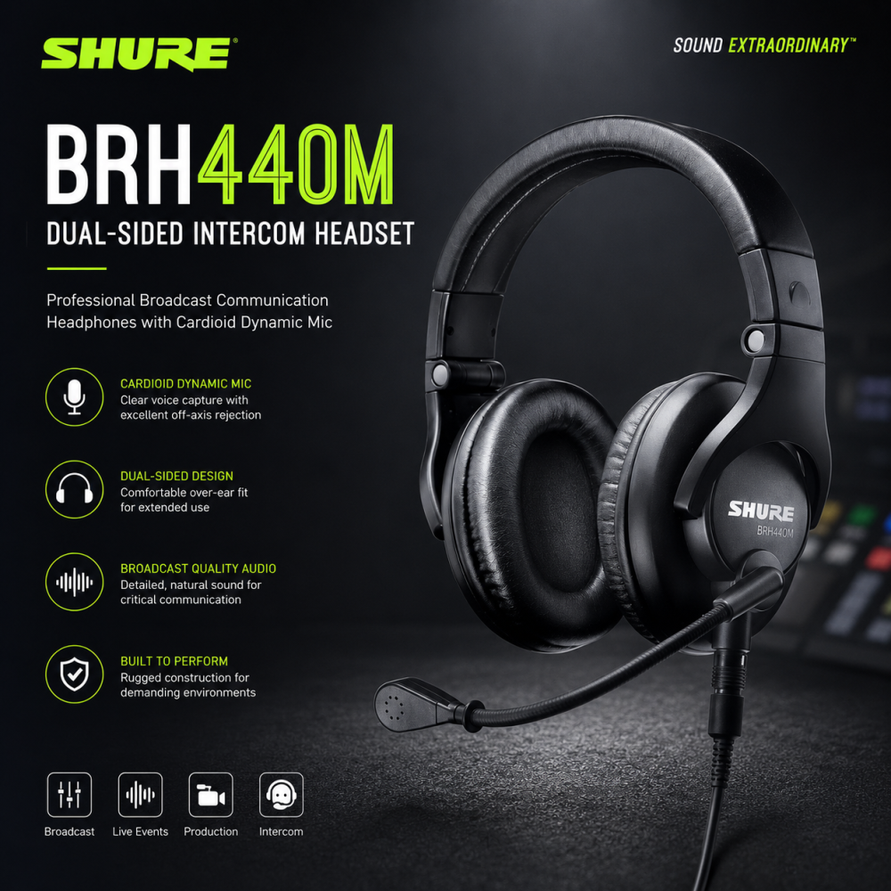 Shure BRH440M Dual-Sided Intercom Headset â Professional Broadcast Communication Headphones with Cardioid Dynamic Mic
