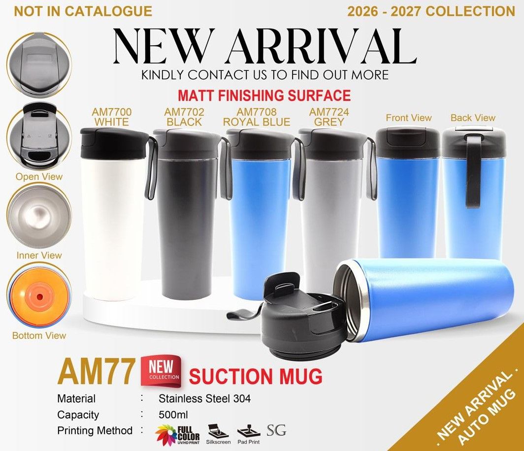 AM77 — AUTO MUG STAINLESS STEEL 304 (INNER) + MATTE FINISH 500ml [NEW PRODUCT 2026]
