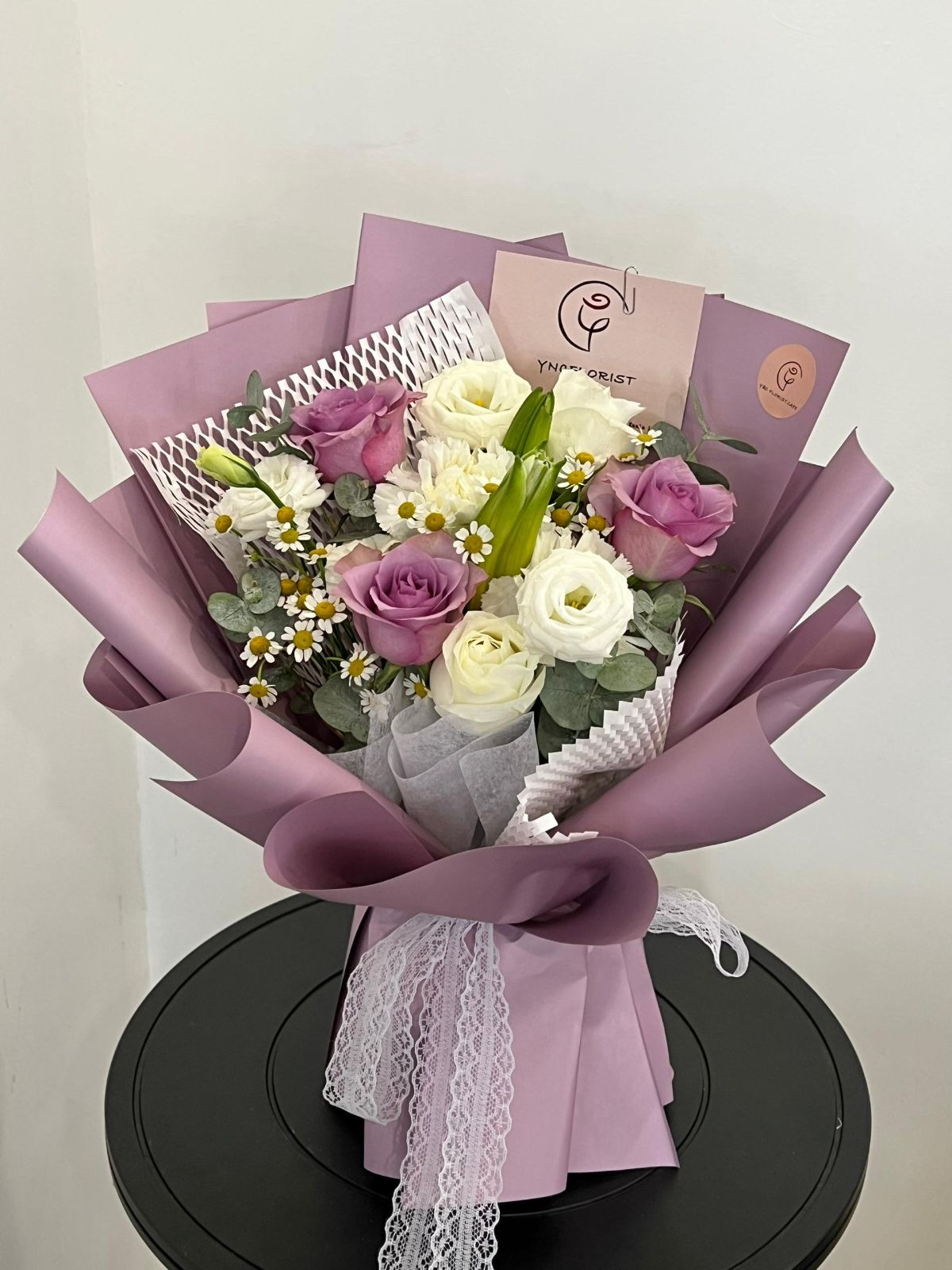Fresh Purple Roses with Eustoma and Lily - M size