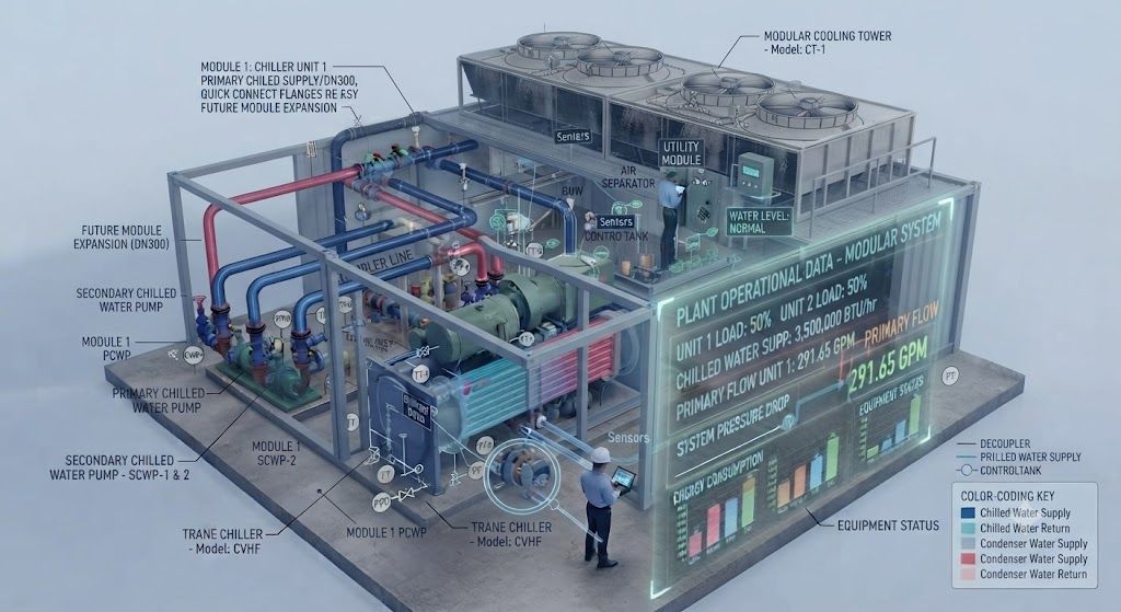 Modular water-cooled chiller plant design
