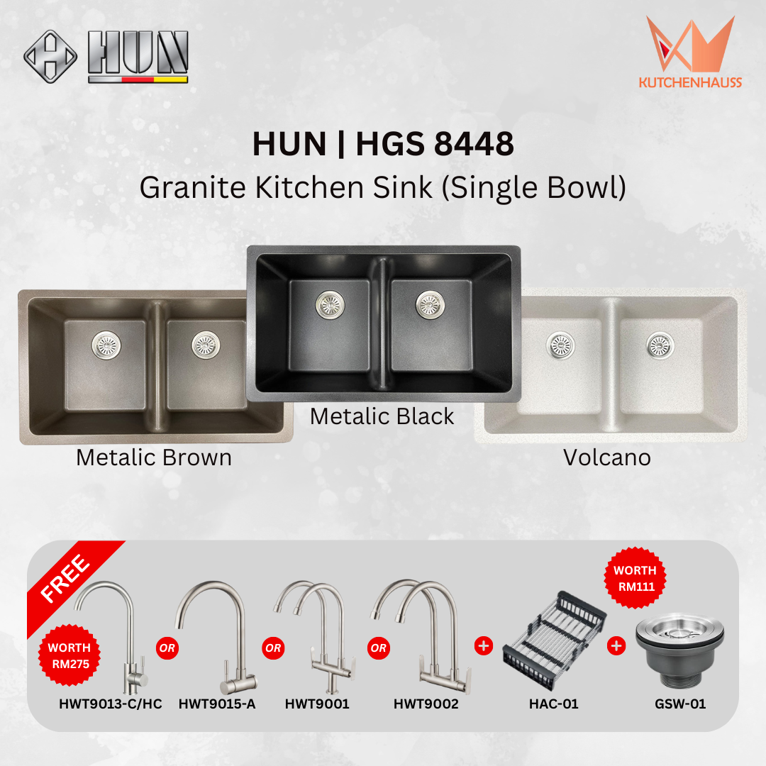 HUN - Kitchen Granite Sink Double Bowl Package (3 Colours) | HGS 8448