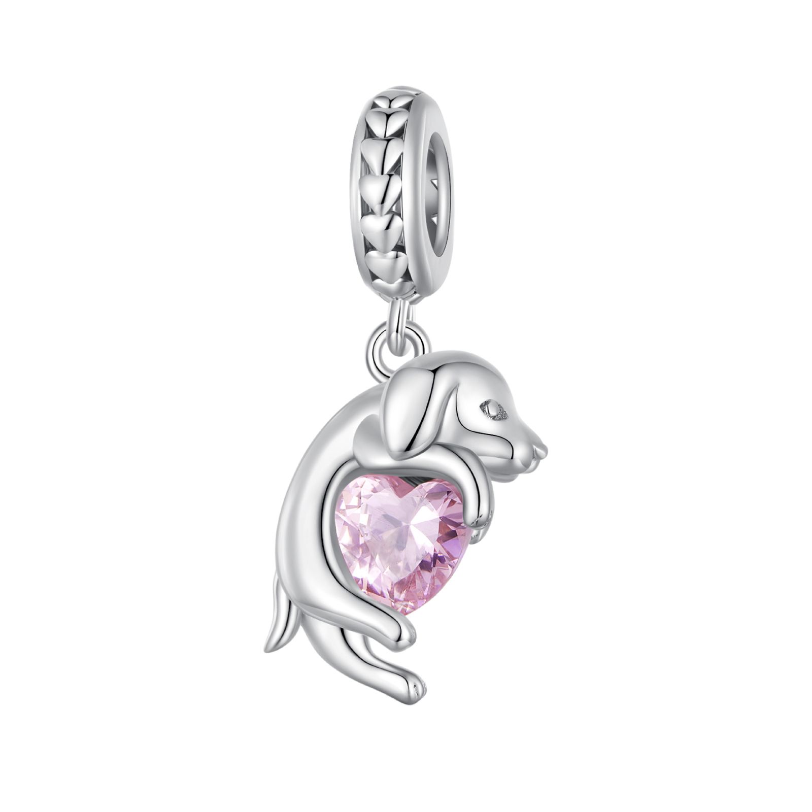 Puppy with Pink Heart Dangle Charm