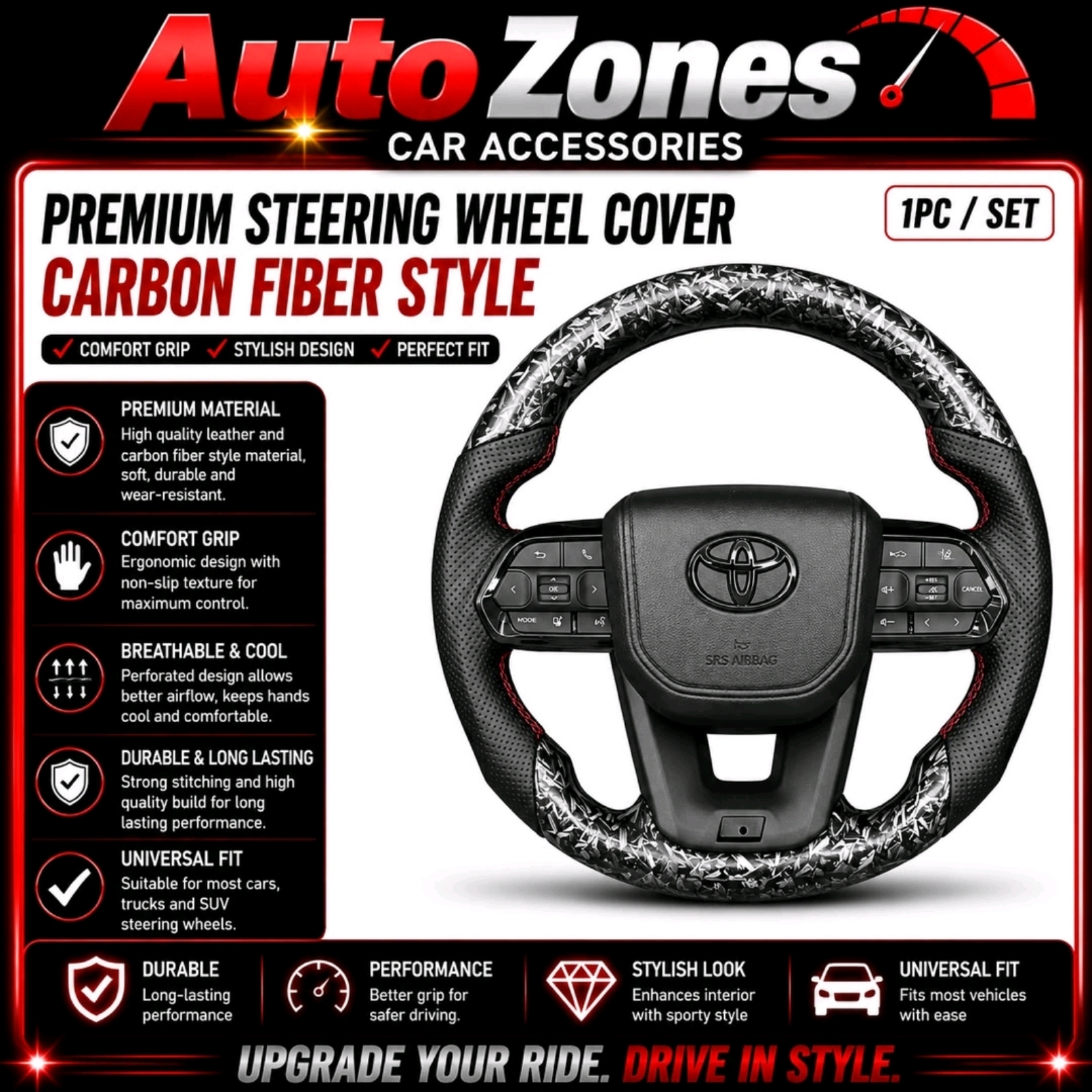 Toyota GR Steering Wheel with Paddle Shifter | Genuine Toyota GR Style Steering | Multifunction Steering Wheel | Perforated Leather Grip | Sport Performance Upgrade